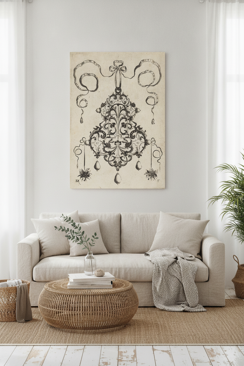 Large Pendant, Lower Left and Right Two Bunches of Grass and Fruit