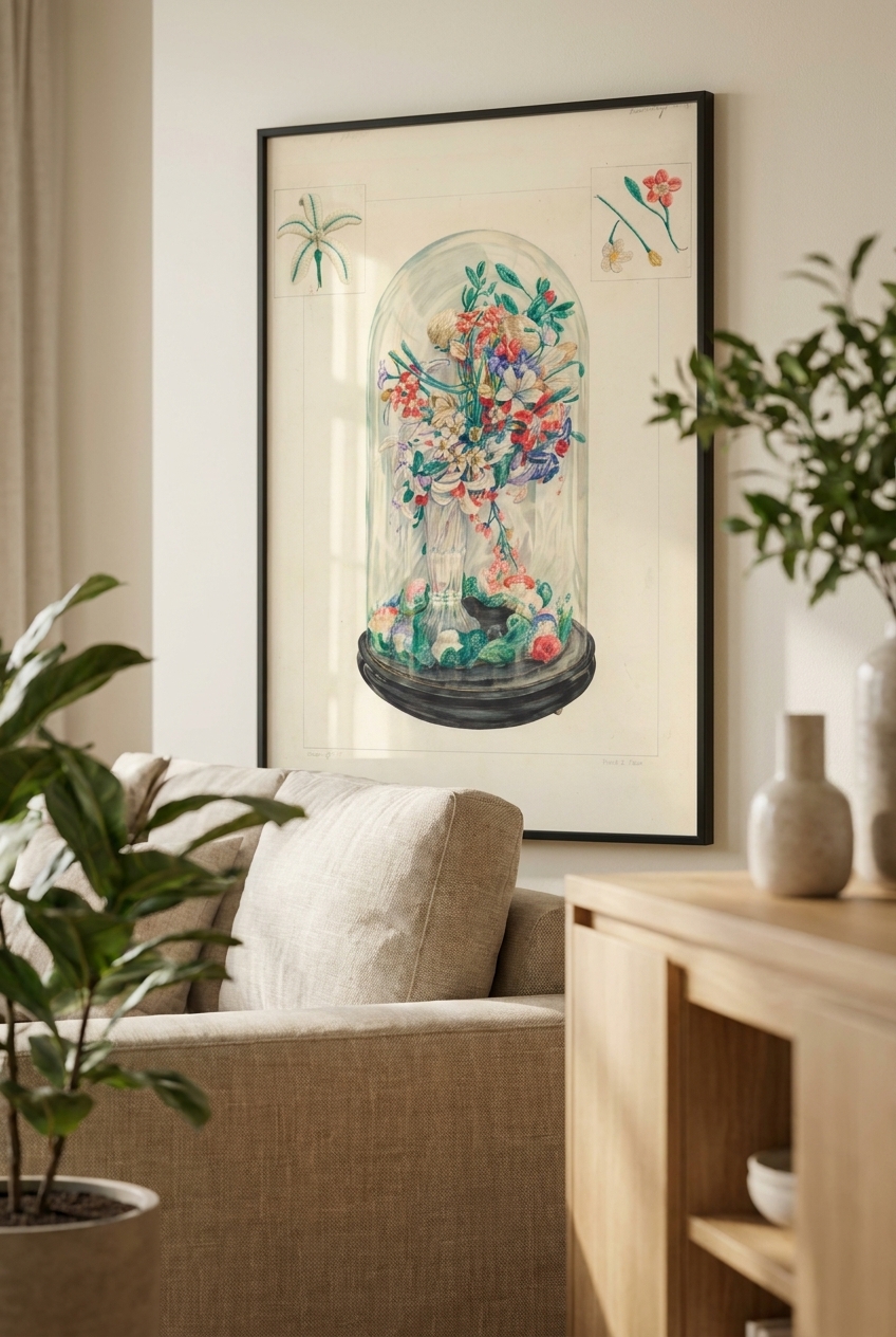 Wool Flowers Under Glass