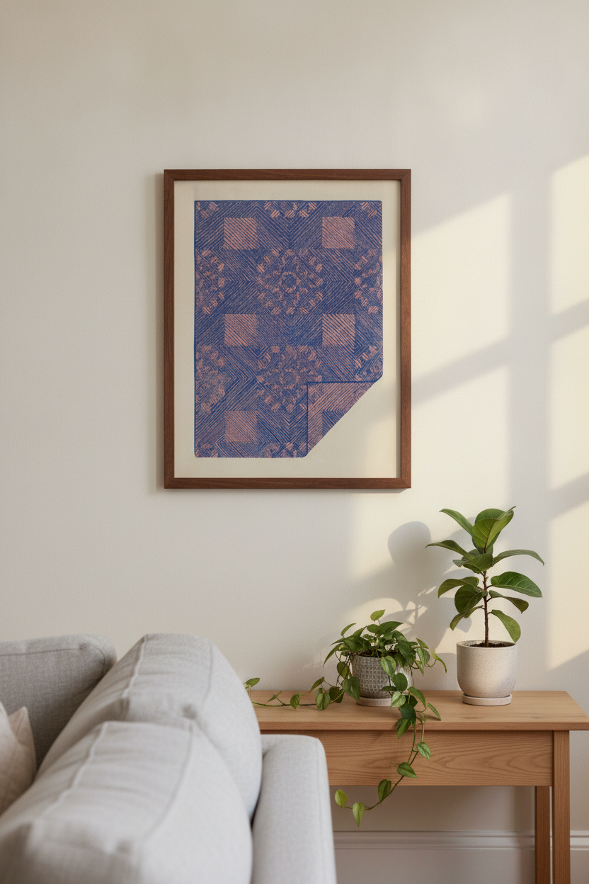 Piece of a Coverlet - Cobalt Blue & Rose