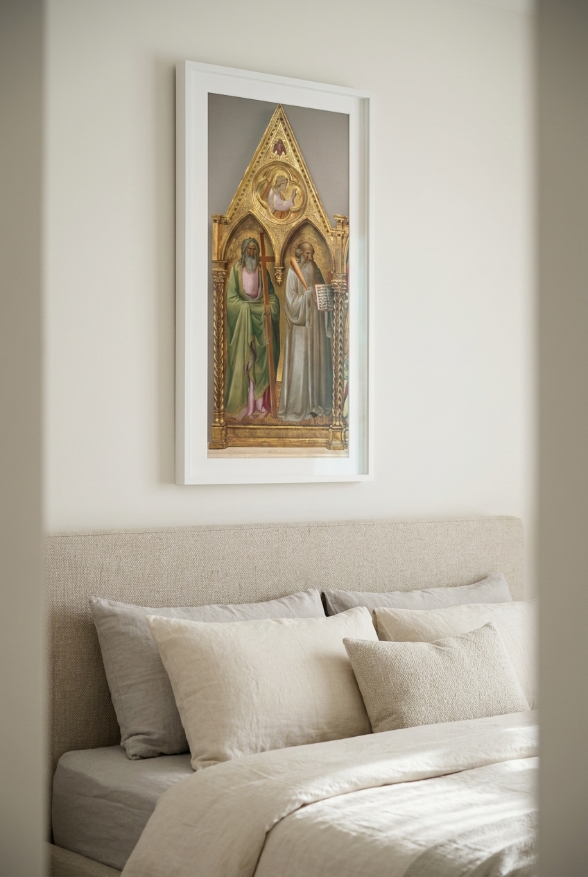 Saint Andrew and Saint Benedict with the Archangel Gabriel [left panel]