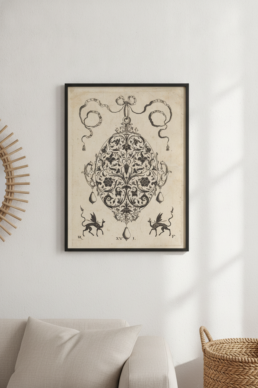 Large Pendant, Upright Oval with Floral Ornament